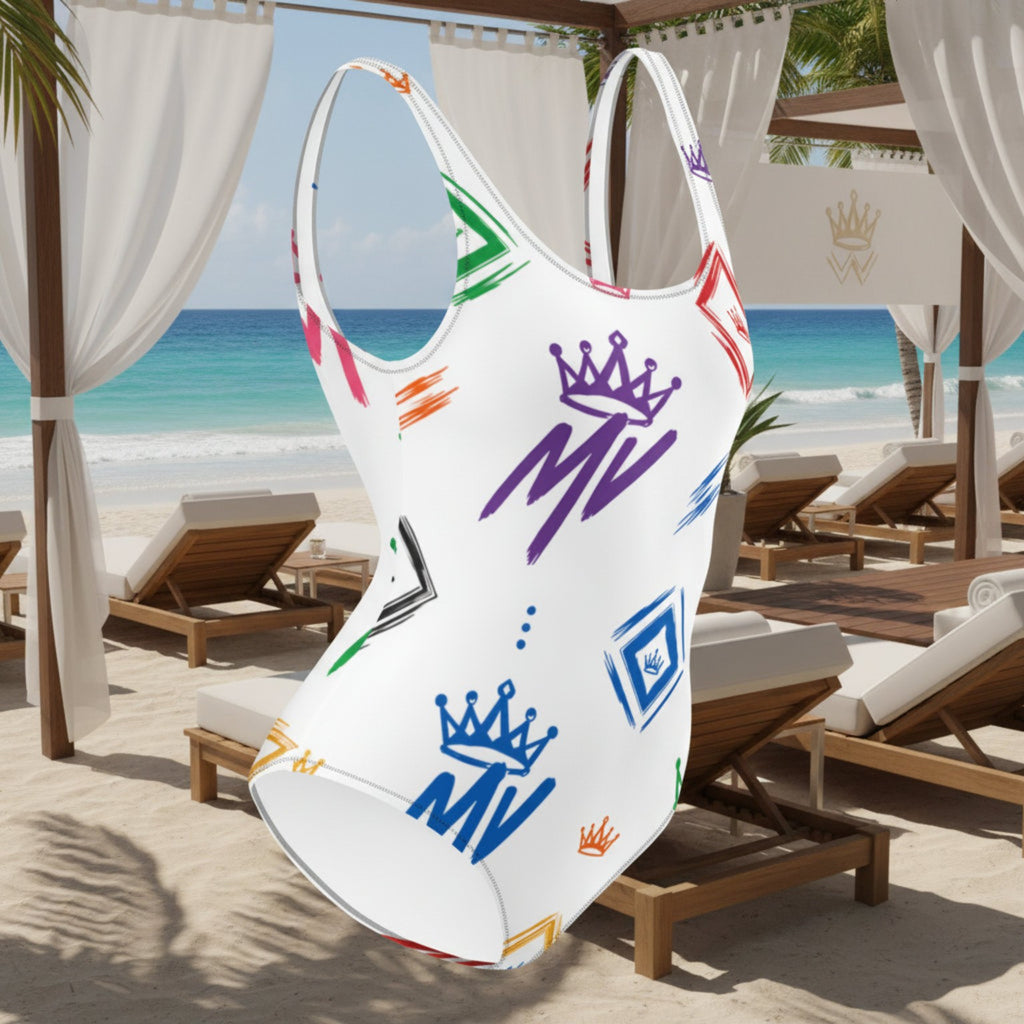 Moneyvation Signature Print Rainbow Women's One-Piece Swimsuit