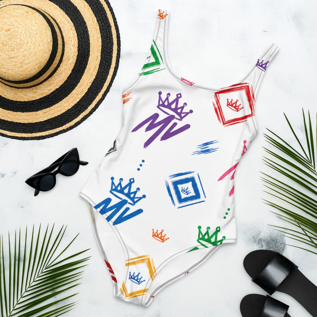 Moneyvation Signature Print Rainbow Women's One-Piece Swimsuit