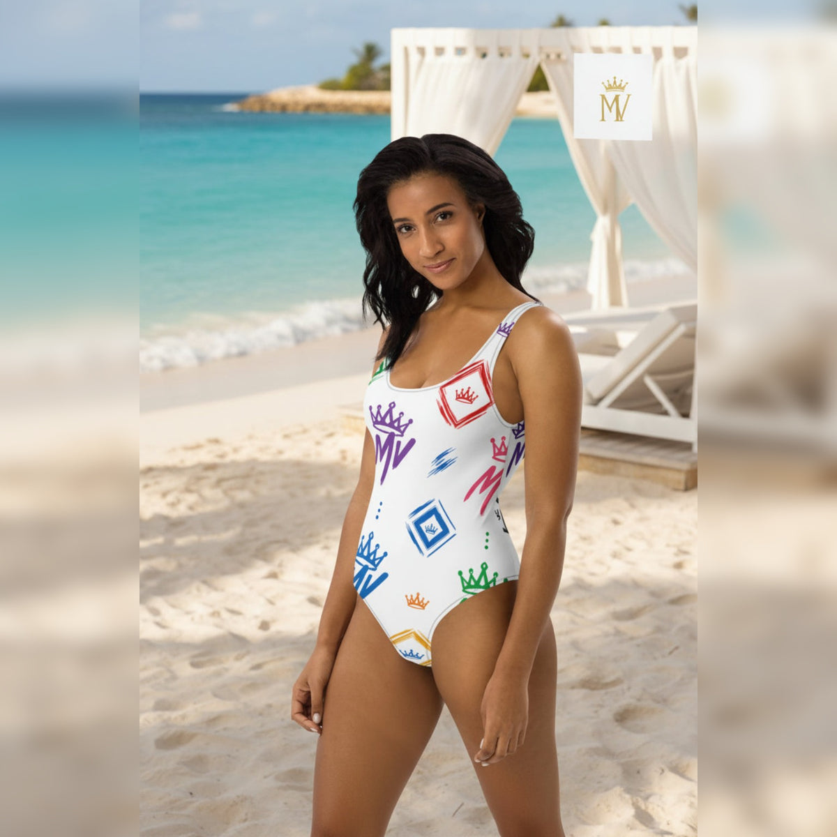 Moneyvation Signature Print Rainbow Women's One-Piece Swimsuit