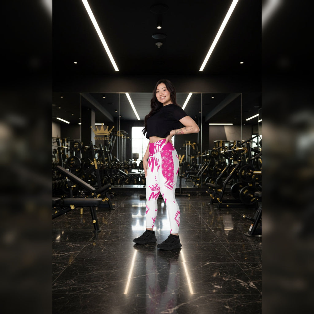 Moneyvation Signature Pink Print Athletic Leggings with pockets