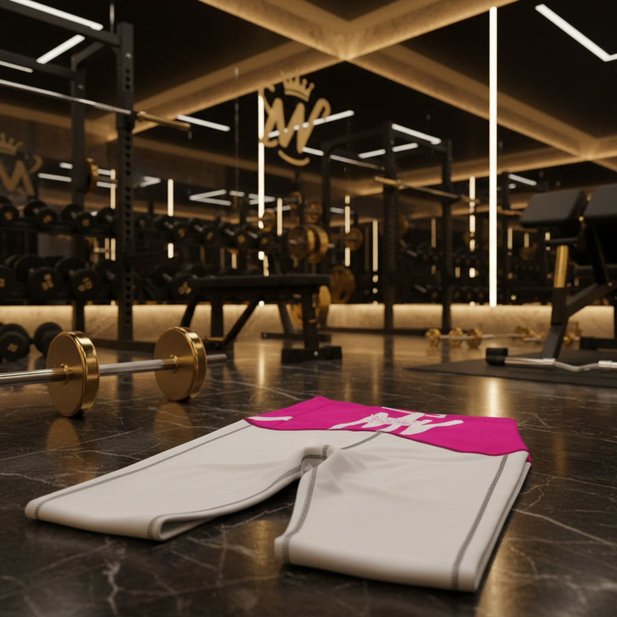 Moneyvation Signature Pink Print Athletic Leggings with pockets